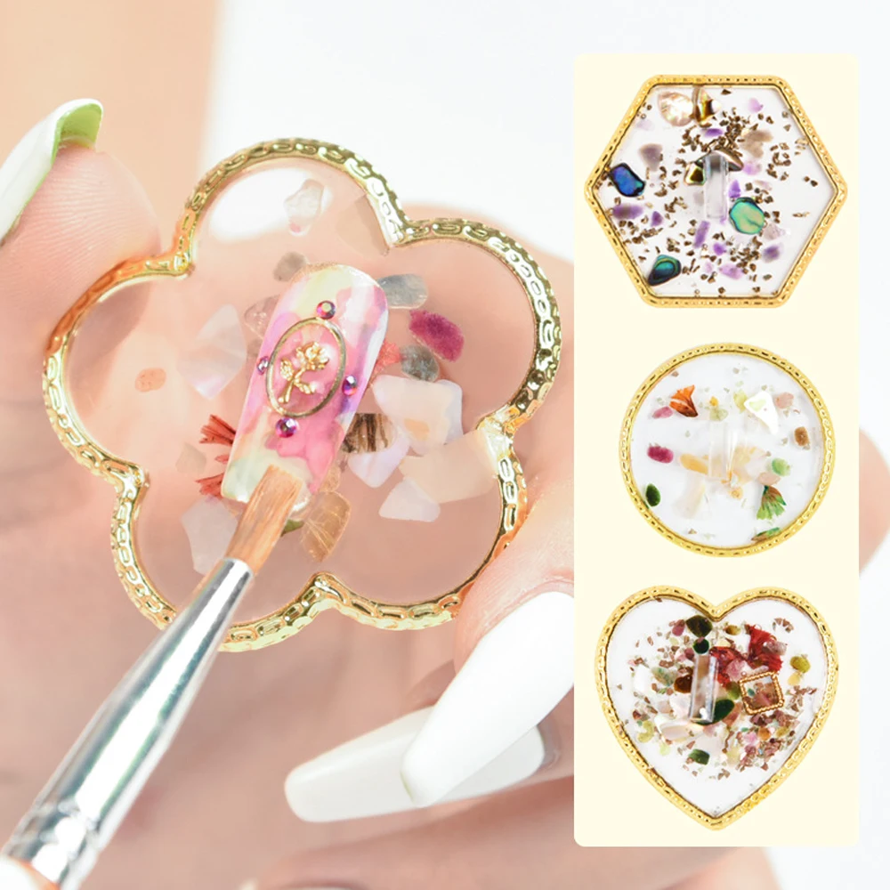 

1Pcs Resin Agate Stone Nail Art Palette Mix Gel Polish Color Crystal Gold Edge Practice Display Shelf Salon Manicure Tool CZ-024