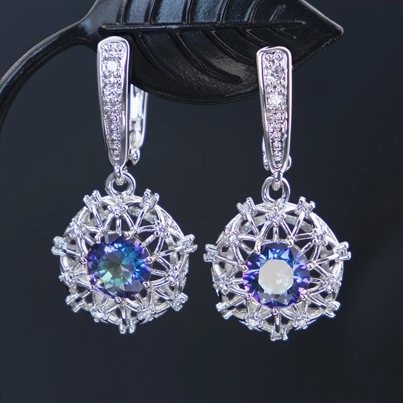 

Funmode New Flower Multicolor Cubic Zircon Link Chain Small Jewelry Sets For Women collier femme Wholesale FS120