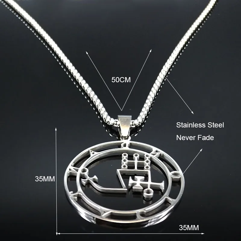 Ожерелье Sigil из нержавеющей стали серебряного цвета, ожерелье с подвесками Сатанинского знака, Сатанинского демона Соломона, N304103 (art.: 3a36c7bc062) - 3a36c7bc062