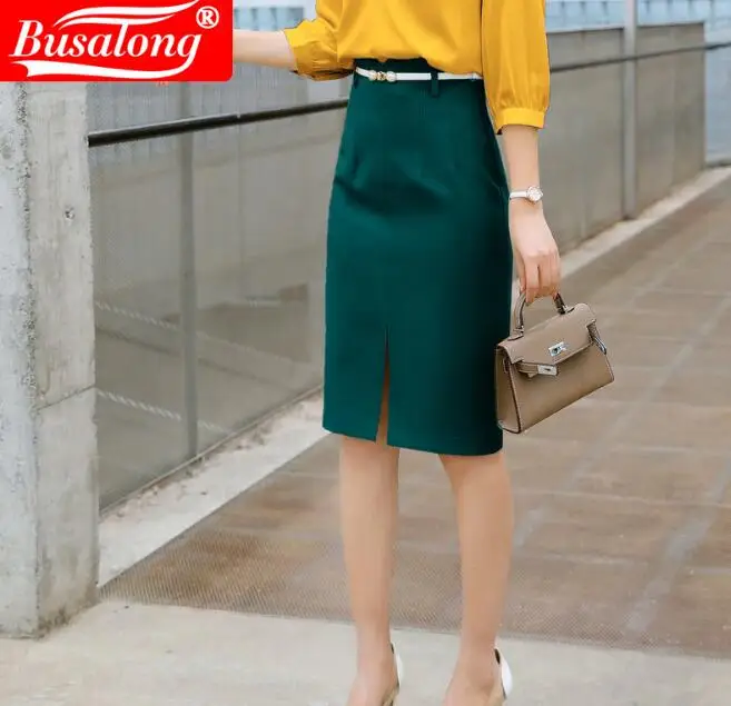 Модная зеленая облегающая женская юбка деловой костюм Женская для офиса