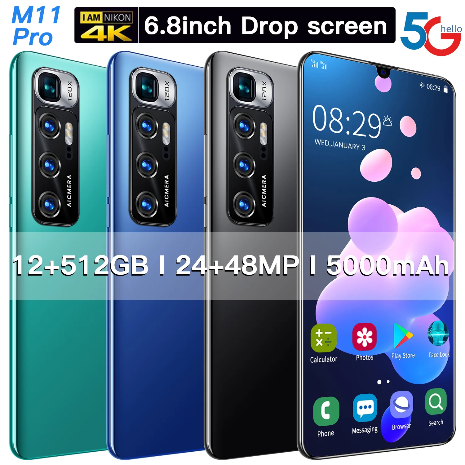 

Global Version M11 Pro 6.8 Display 1440*3200 Smartphone MTK6889 5000Mah Charge Battery10-Core Gaming Phone 48MP HD+ Camera Phone