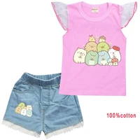 2021 summer baby girls sumikkogurashi clothes kids cotton shortsleeved t shirtdenim shorts 2 piece set infant boy clothing sets