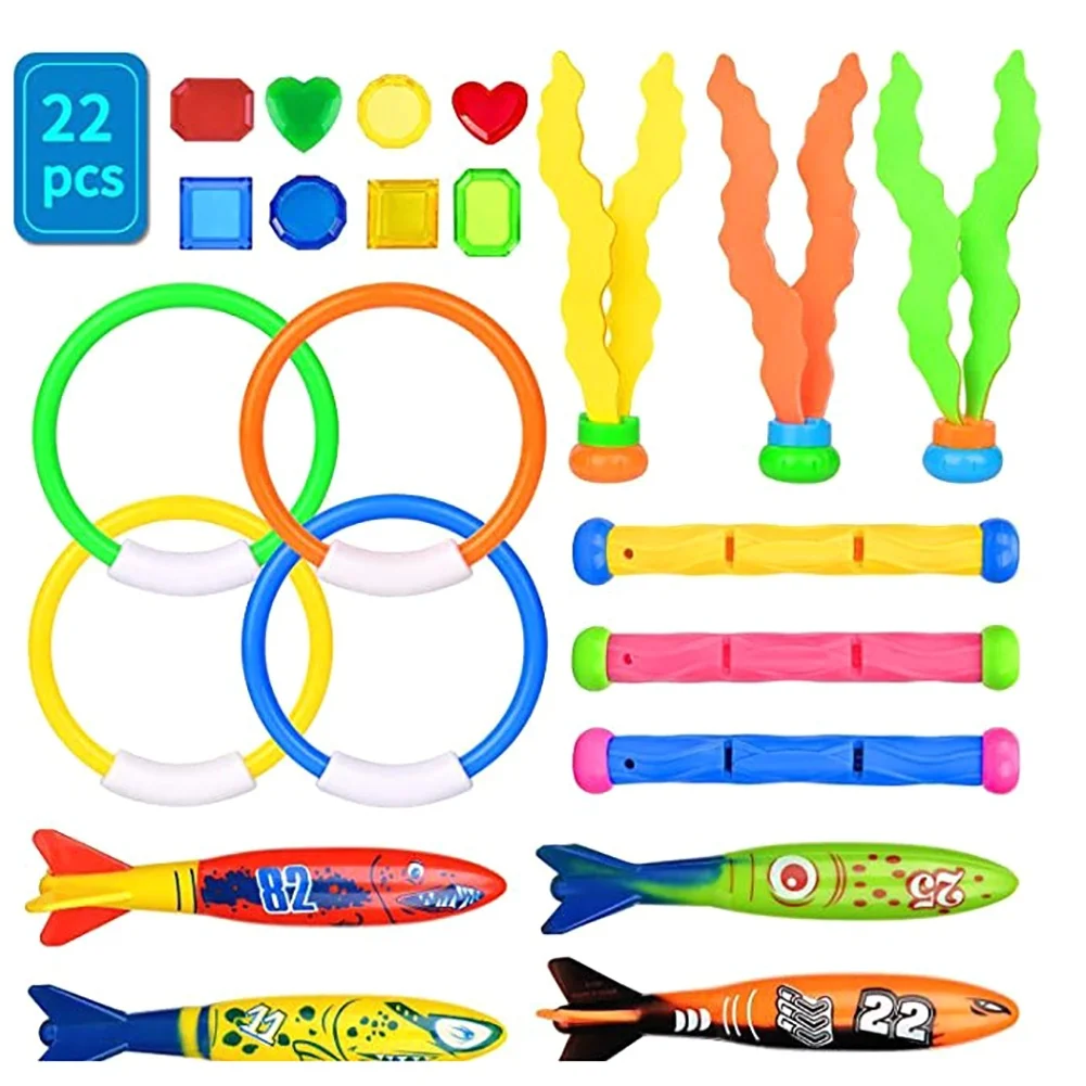 

Diving Training Suit Swimming Toy Snorkeling Diving Fish Twill 22 Sets (4 Ring + 3 Stick +4 Torpedo +8 Gem +3 Seaweed)