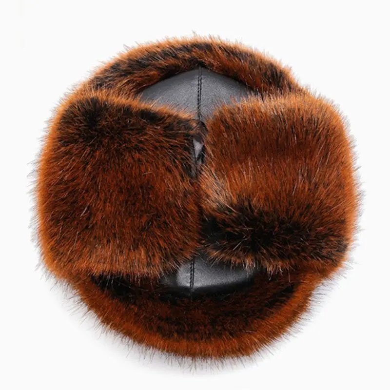 Унисекс зимняя шапка-бомбер из искусственной кожи утолщенная плюшевая уличная