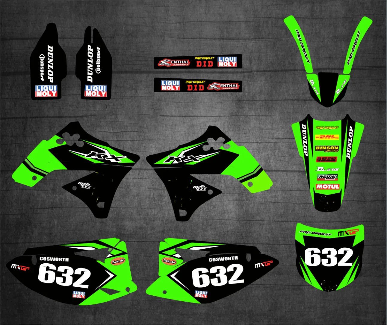 Бесплатные пользовательские цифры графические фоны наклейки для Kawasaki KX250F KXF250 2009