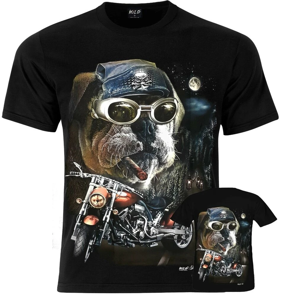 Бульдог Байкер смешная собака сигара трик мотоциклы дикая футболка S M L XL |