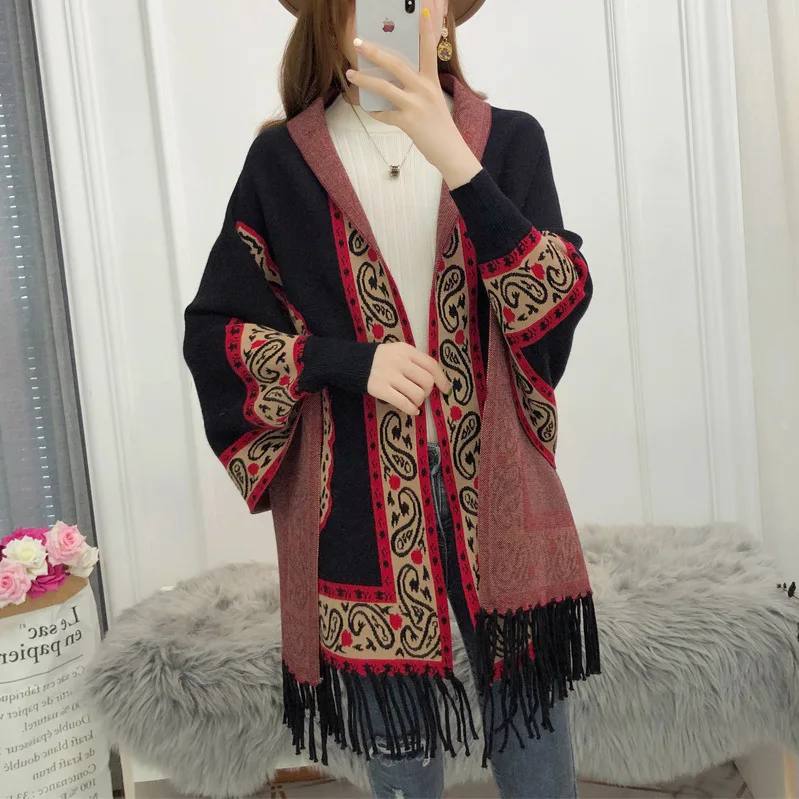 Женский свободный кардиган из искусственного кашемира толстый теплый с длинными