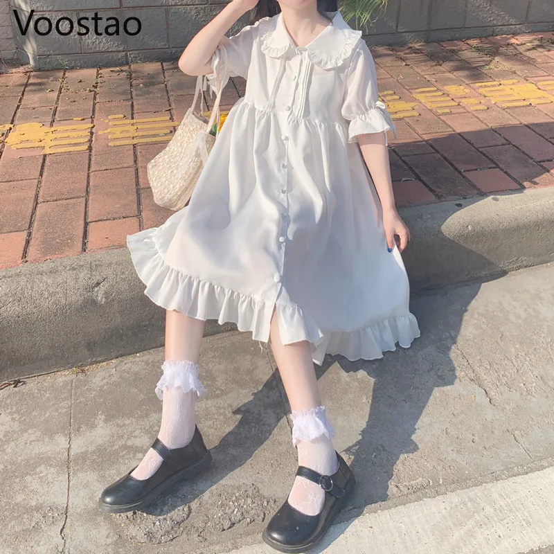 

Japanese Sweet Cute Doll Collar Lolita Dress Summer New Gothic Victorian White Angel Kawaii Lolita Daily Dresses Party Costumes