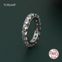100 real silver ring size 6 9 pave shiny 4mm round cubic zircon eternity jewelry unisex hip hop rock 925 fine jewellry