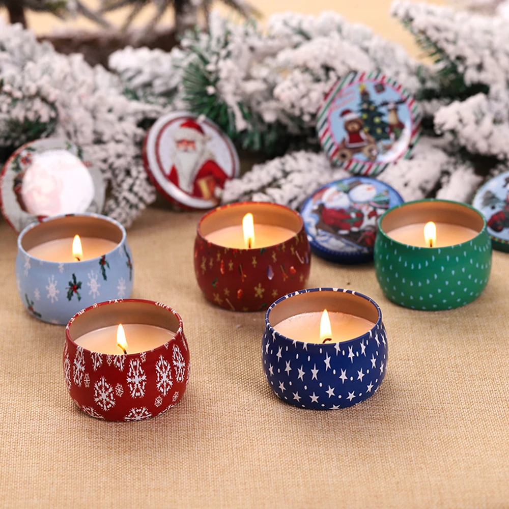 Tinplate Tint Christmas Smokeless Candle High Quality Creative Christmas Day Festive Atmosphere Candle Christmas Decor Gift