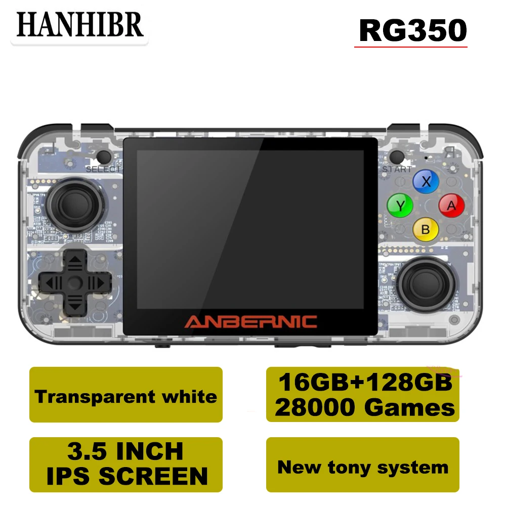 TWhite 144G28000Game ANBERNIC RG350 ips Ретро игры 350 видео игры обновление игровой консоли ps1 игры 64 бит opendingux 3,5 дюймов 28000+ игры rg350 - Цвет: TWhite 144G28000Game