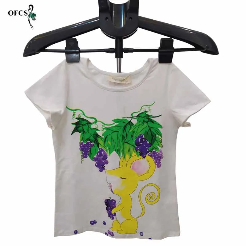 

Детская Хлопковая футболка с коротким рукавом, круглым вырезом и мультяшным принтом