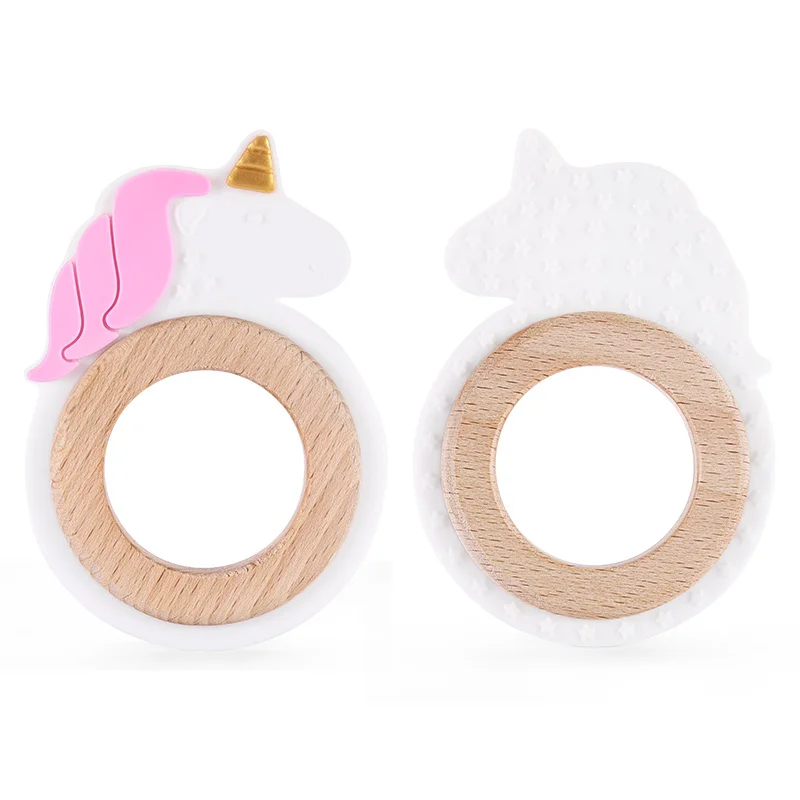 Chenkai-mordedor de madera de silicona para beb&eacute;, 1 unidad, colgante sin BPA para beb&eacute;, chupete sensorial, accesorios de juguete-0