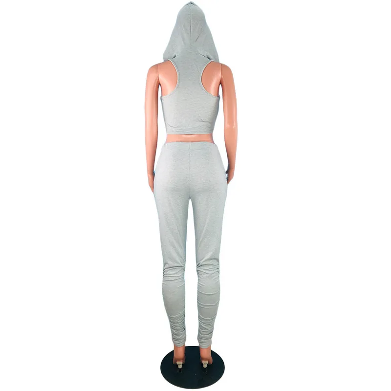 

Casual Two Piece Set Tracksuit Women Sleeveless Hooded Vest Crop Top And Pleated Bodycon Jogger Summer High Waist Push Up Outfit