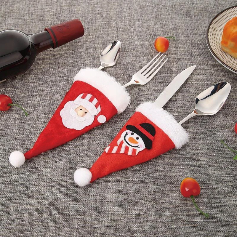 Рождественская шляпа столовые приборы ножи вилка ложка карман Санта Снеговик