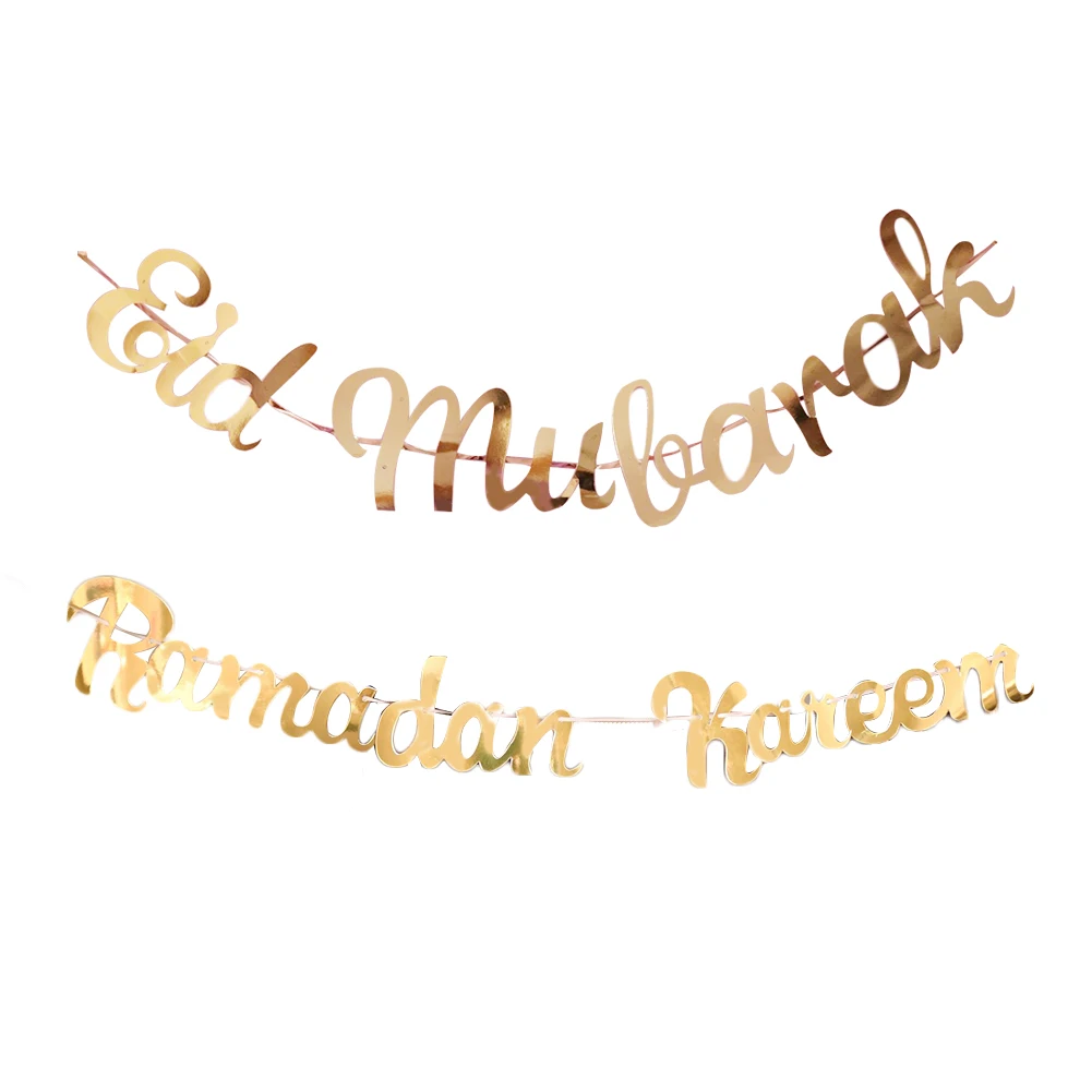 

EID Gold Glitter Banner Bunting Conjoined Gold Sequins EID Mubarak Ramadan Kareem Muslim Festival Banner Bunting DIY Decor #WO