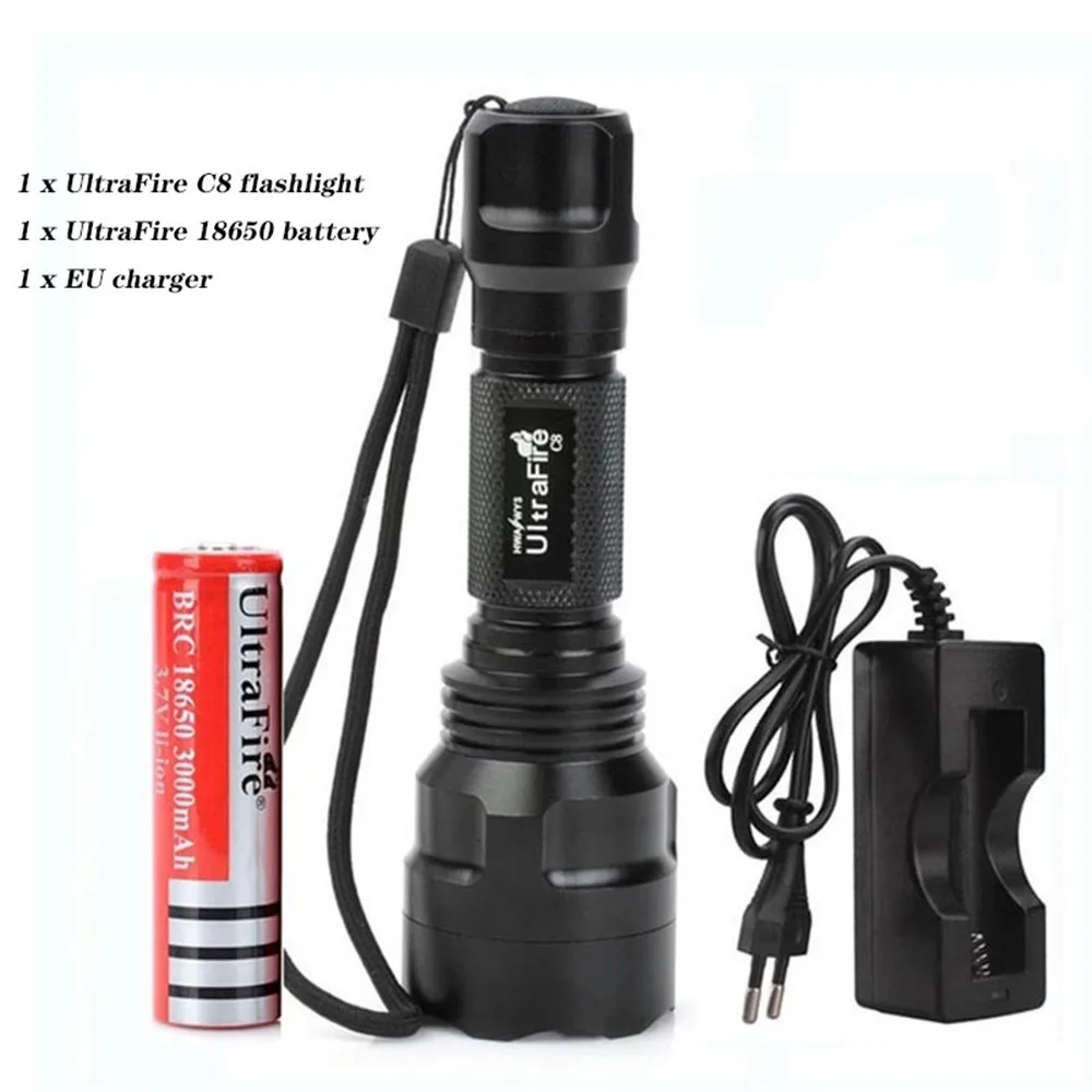 

Ultra Bright C8 LED Flashlight XML-T6 Lantern Tactical Flashlight 1/5 Mode Waterproof Torch 18650 Batter