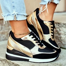 2021 Autumn Wedges Women Sneakers Fashion Casual Shoes Lace-up Platform Sports Shoes Women Patchwork Trainers Vulcanized Shoes