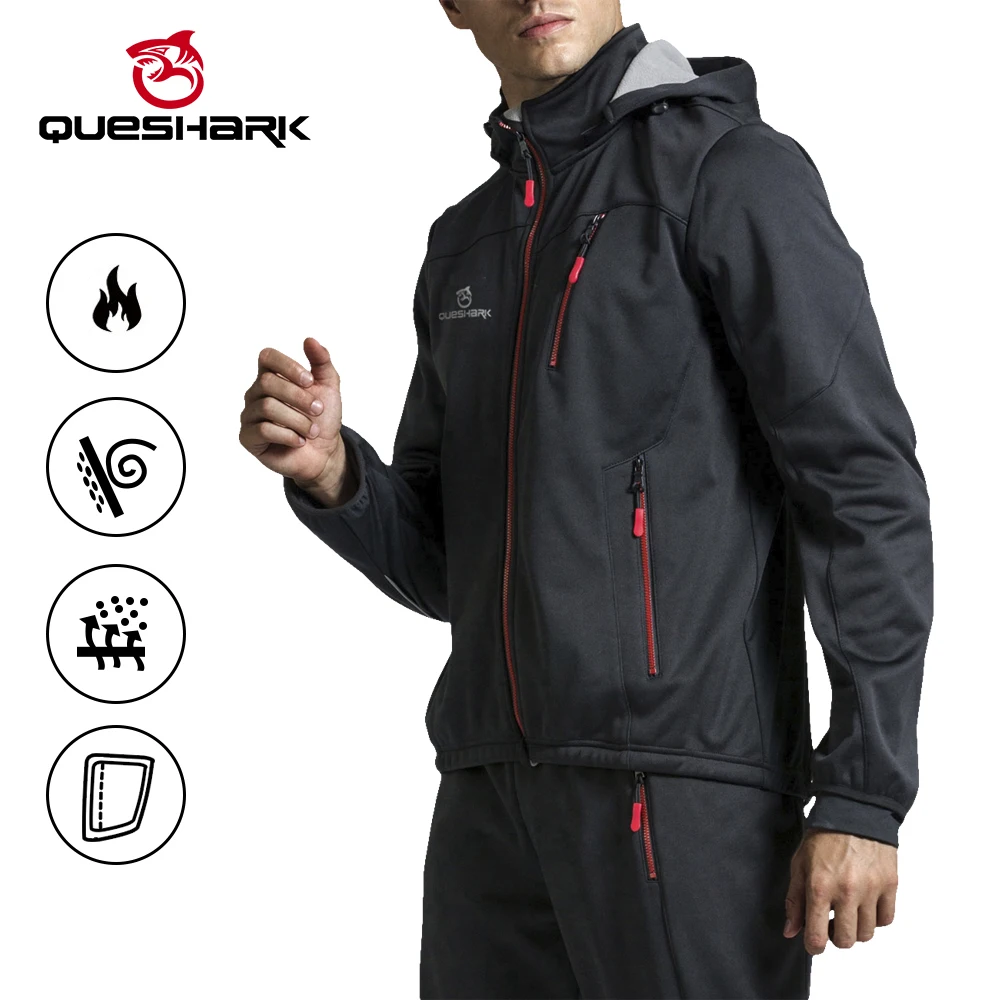 

Queshark Men's Detachable Hooded Fleece Multi-Functional Windproof Warm Jacket For Winter Spring Cycling Bike MTB Outdoor