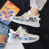 mens sneakers white flat shoes landscape painting pattern casual sports mesh personality wear resistant running shoes for men