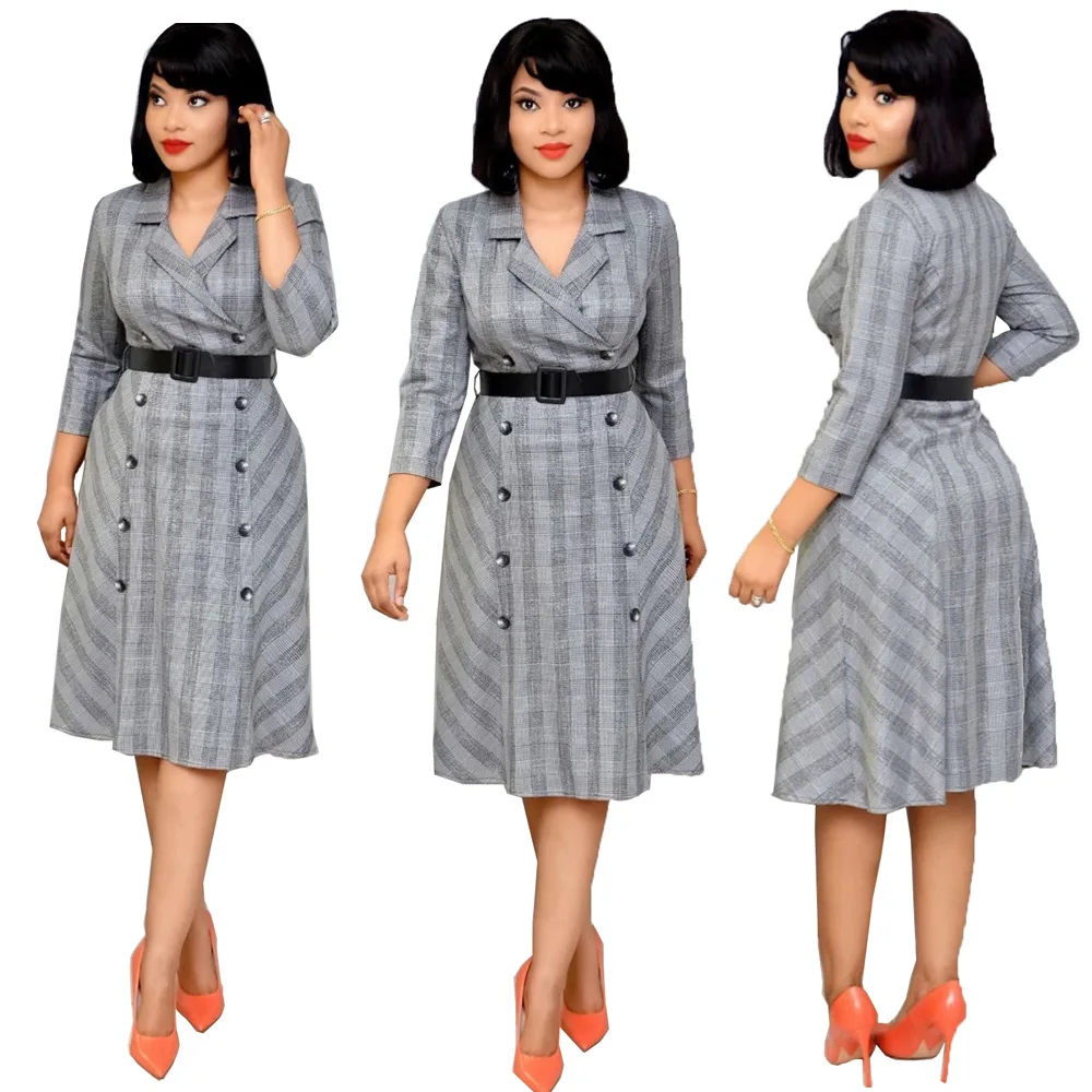 Женское элегантное офисное платье миди больших размеров весеннее серое