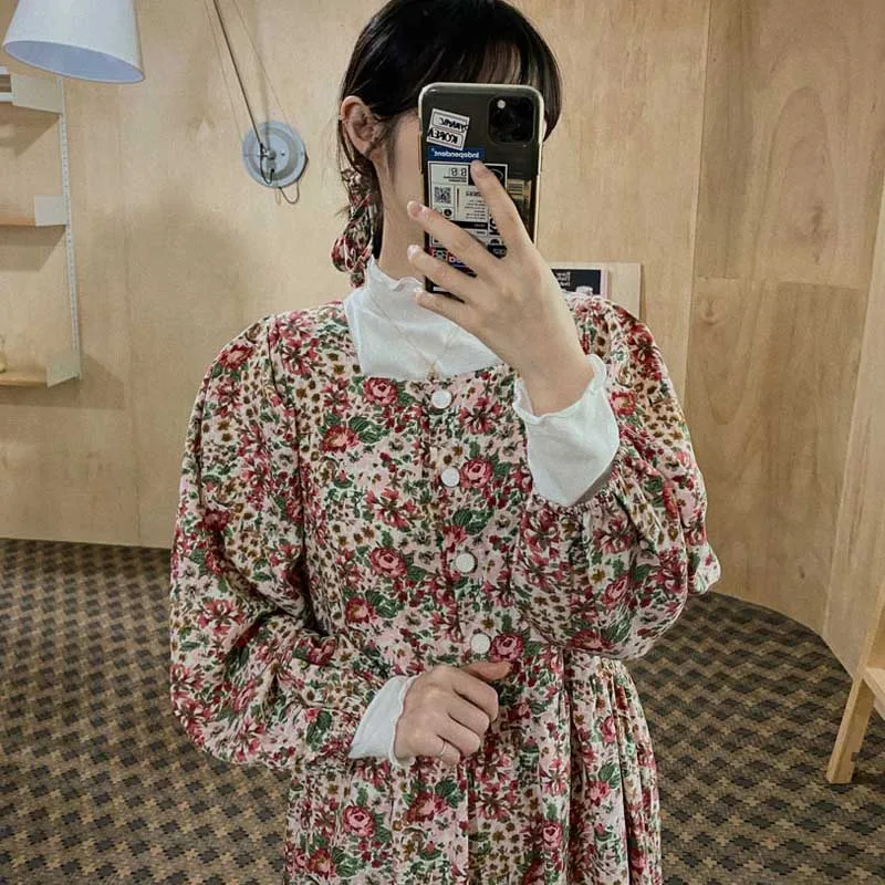 Coreano Vintage vestido de las mujeres de primavera y otoño 2021 moda Vestido de manga larga de una sola pieza elegante señoras vestido de fiesta vestidos