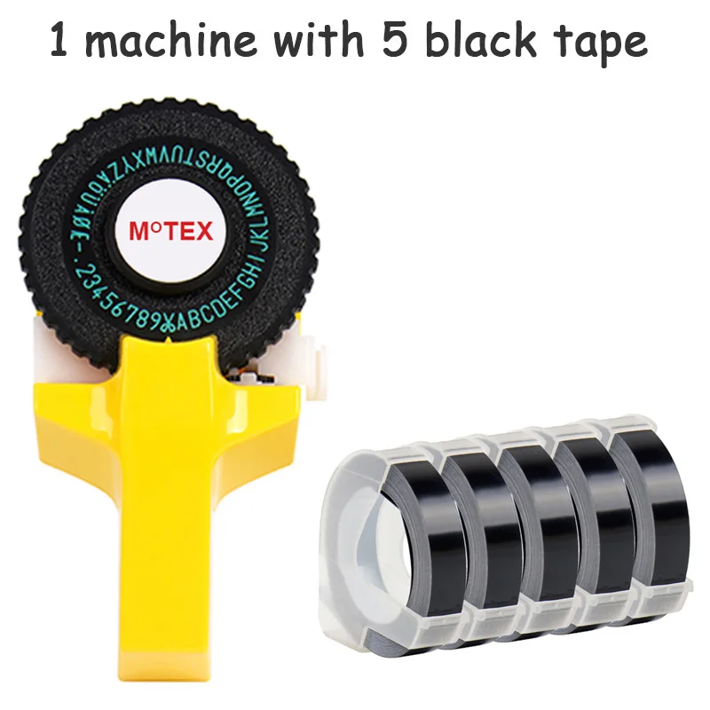Желтый Цвет MoTex E101 принтер мини DIY ручной совместимый для dymo 3D Тиснение Ручной ленточный ручной пишущая машинка надписи машина - Цвет: machine add 5 black