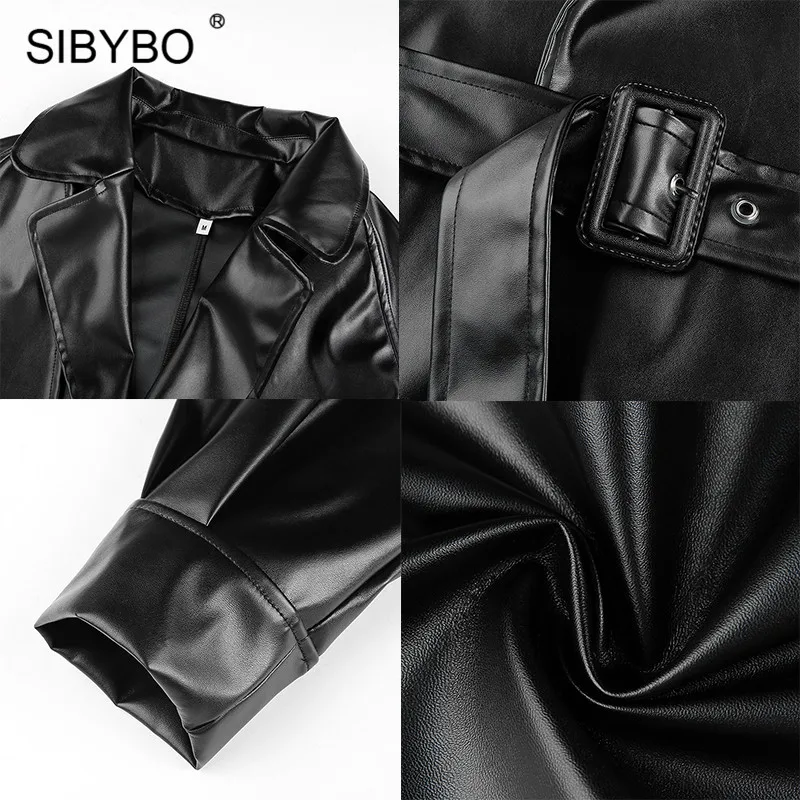 SIBYBO гранж стиль пояса зимняя куртка для женщин с длинным рукавом из искусственной кожи женские пальто и куртки осенние черные повседневные женские топы