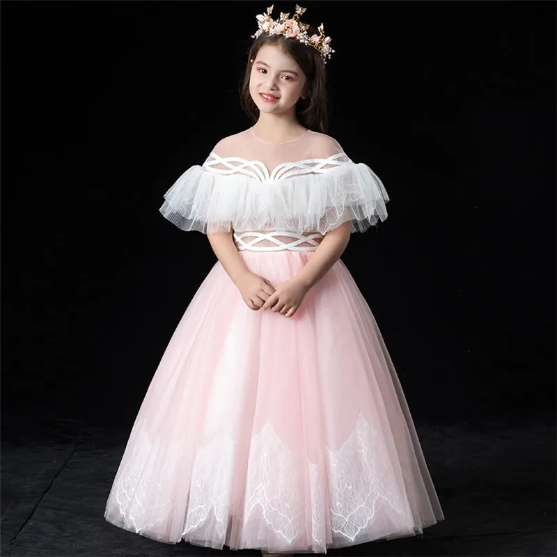 

Children Girls Korean Sweet Elegant Birthday Wedding Party Princess Fluffy Dress Baby Kids Luxury Host Piano Communication Dress