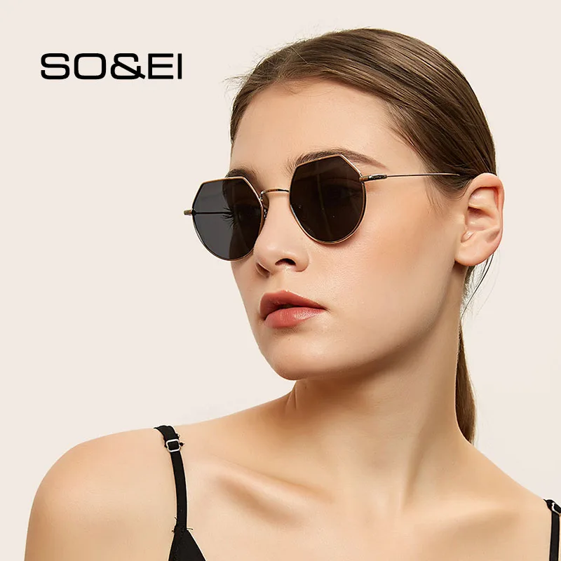 

SO&EI Fashion Retro Polygon Metal Frame Sunglasses Women Tinted Lens Eyewear Men Sun Glasses Shades UV400 Goggle Oculos De Sol
