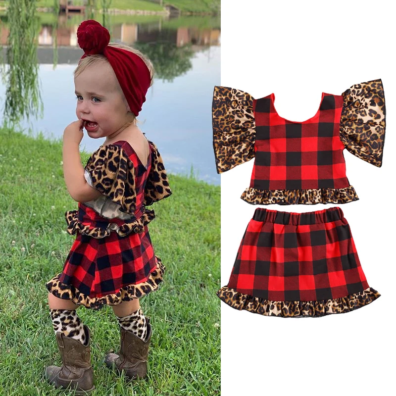 Женская модная Рождественская одежда для маленьких девочек летняя Клетчатая
