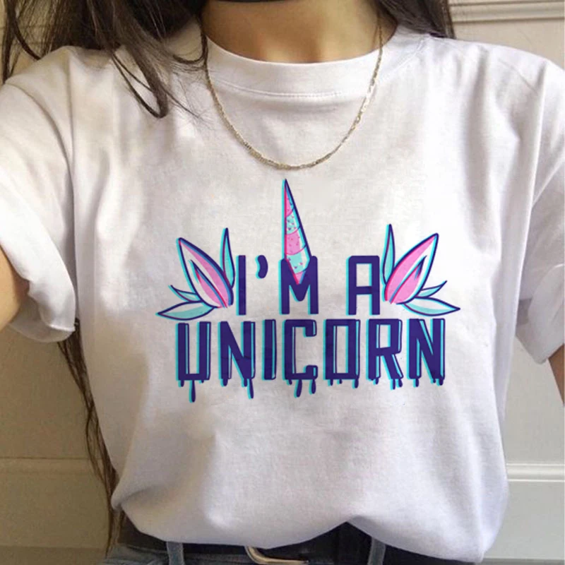 LUSLOS и надписью I'm A UNICORN футболка ulzzang femme в винтажном стиле для женщин harajuku 90s