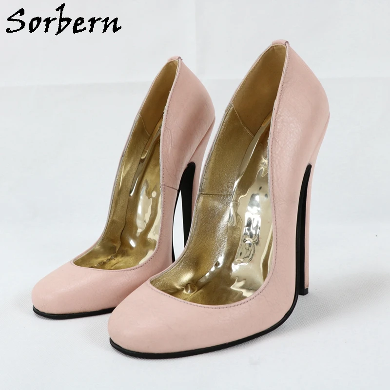 Sorbern Sexy Round Toe Women Pump Shoes Genuine Leather Stilettos High Heel 16Cm 14Cm Slip On Female Shoes Custom Colors