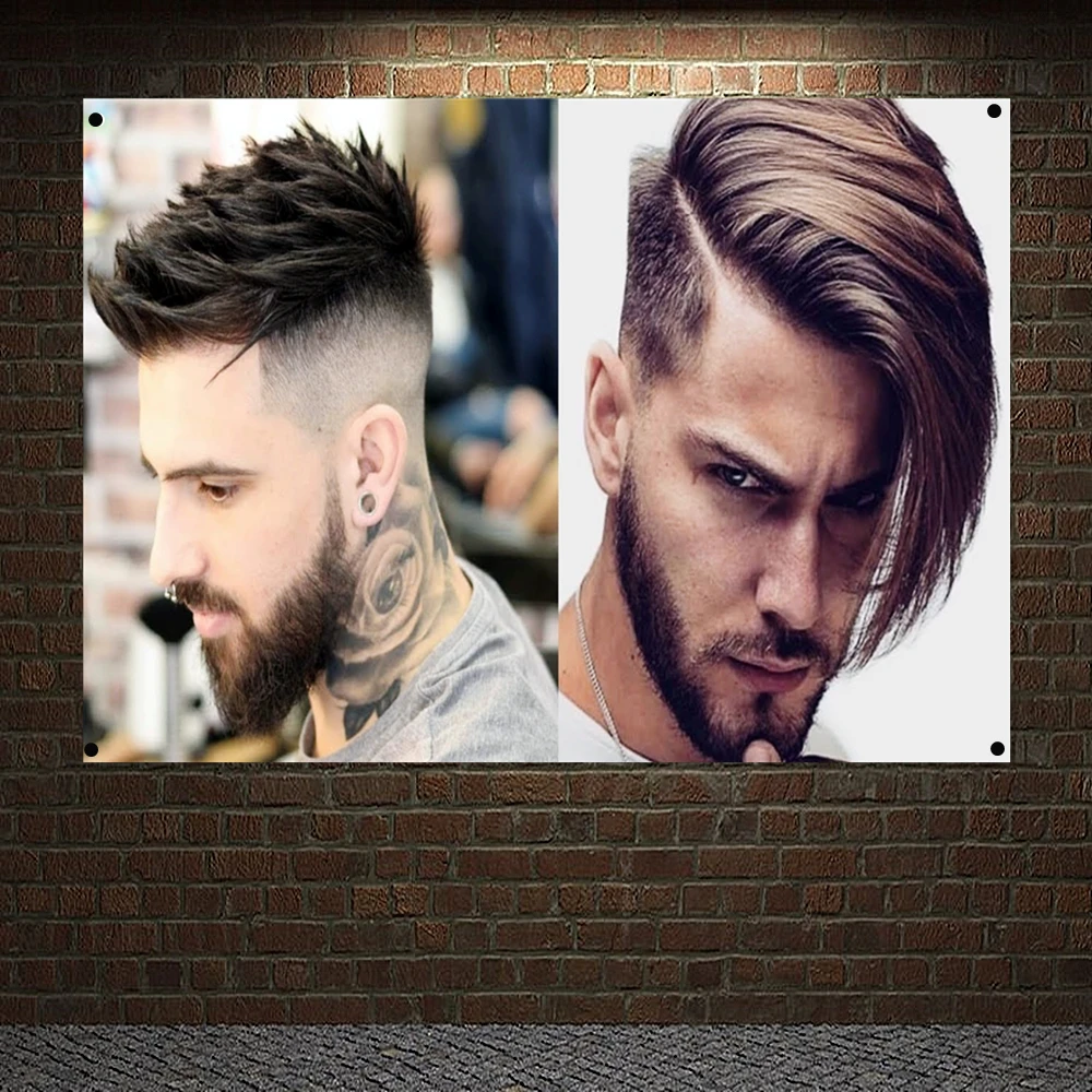 

Mens-short-side-hairstyles-slicked-back Banner Flag Sticker Tapestry Canvas Painting Sculpt hair Wall Chart Barber Shop Posters