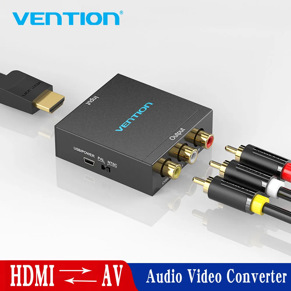 Vention HDMI to AV Converter HDMI to RCA CVBS L/R Video Adapter 1080P HDMI Switch with Mini USB Power Cable for TV Box AV HDMI