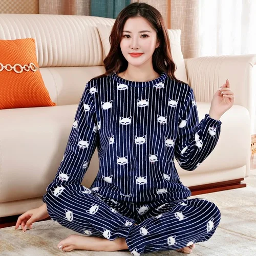 StyleH H5773 утолщенная осенне-зимняя Пижама женская Коралловая флисовая Пижама Костюм Студенческая фланелевая теплая Милая Ночная Рубашка домашняя одежда - Цвет: StyleH