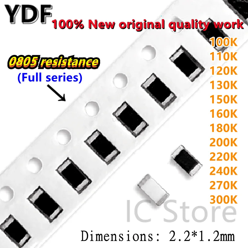 (100pcs) 100% New 0805 100K 110K 120K 130K 150K 160K 180K 200K 220K 240K 270K 300K ... 5% High Precision SMD Resistance Kit - купить по