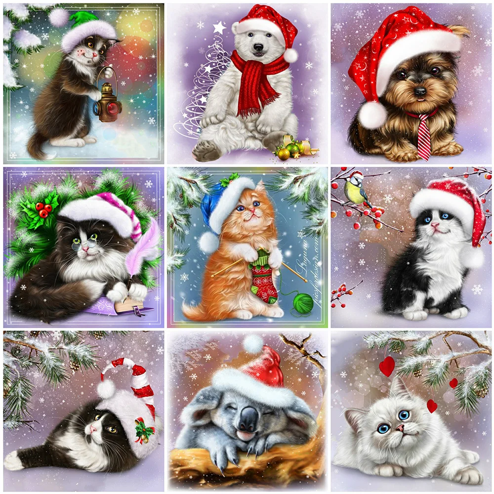 

HUACAN полностью квадратный бриллиантовый рисунок Рождество кошка Ремесленная поделка, алмазная вышивка животное собака мозаика медведь Выш...