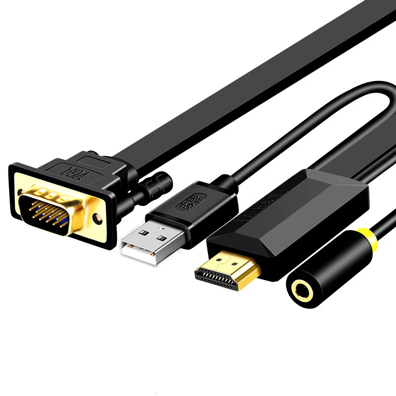 Кабель-преобразователь SeenDa VGA в HDMI Переходник штырь-гнездо с поддержкой аудио 1080P