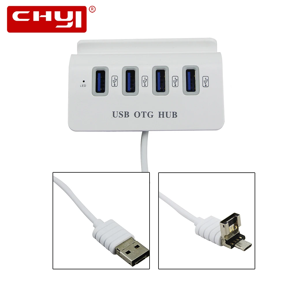 CHYI Micro usb-хаб 2,0 4 порта с держателем для телефона высокоскоростной USB OTG концентратор мульти-USB для компьютера ноутбука ПК Аксессуары