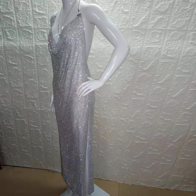 Festival Women Dress Summer Off shoulder Backless High Waist Sequin Dresses Luxury Glitter Metal Diamonds Rhinestone Party Dress|Женские платья| |