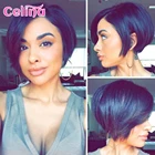 Парики для вырезания фальшивой, короткие прямые человеческие волосы, парик, полностью сделанные в машине, дешевые человеческие волосы, парики для черных женщин, могут быть перекрашены и окрашены