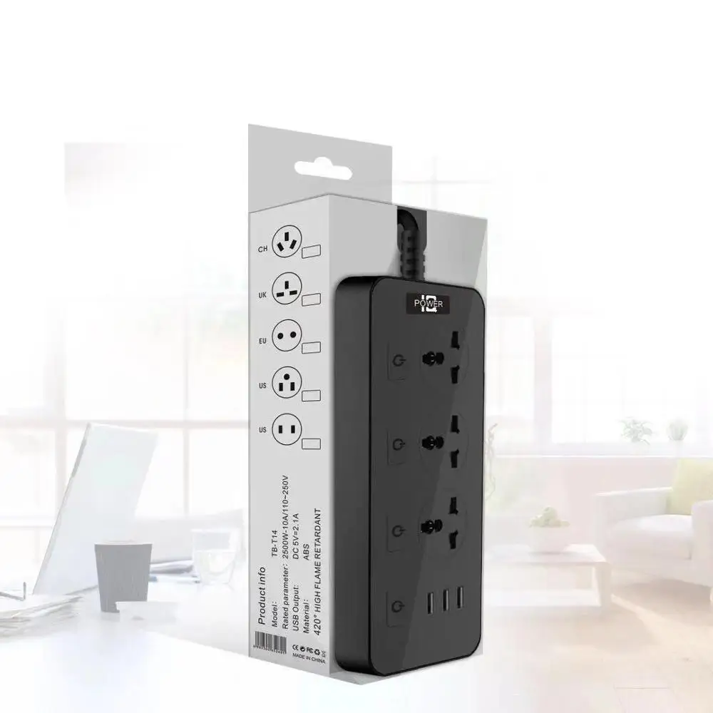 Новый удлинитель 10 а/2500 Вт 1/2/3 розетка переменного тока вилка EU/UK/US 3USB дорожный