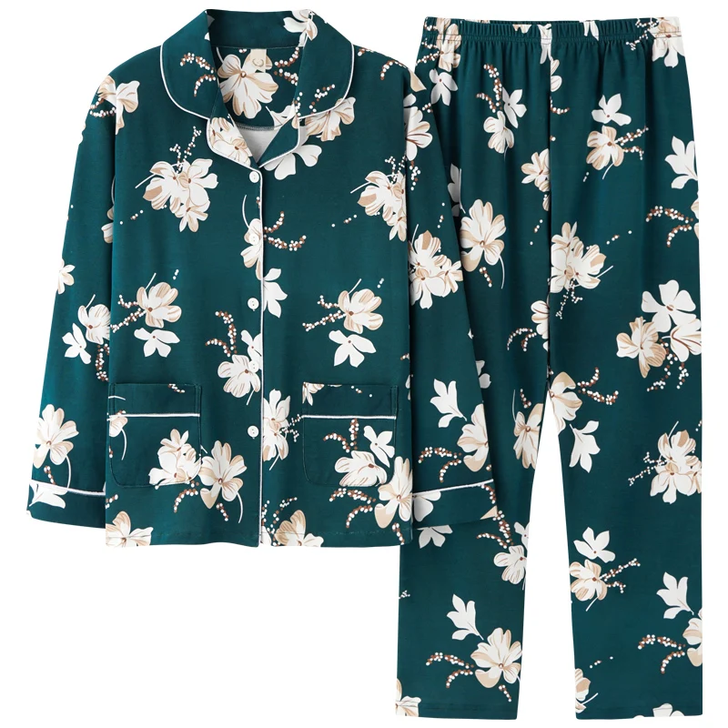 

Women's Long Sleeve Pajamas Set Spring Sleepwear Cotton Pyjamas Cardigan Elegant Loose Casual Soft Plus Size Female Homewear