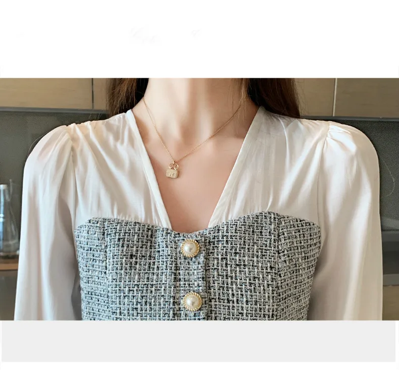 

Cardigan Women Spliced Chiffon Blouse Long Sleeve Shirt Fashion Office Lady Tops Korean Style V-neck Feminina Shirt 8110 50