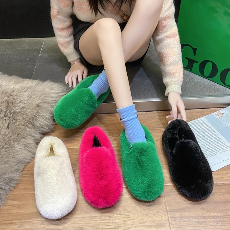 Fashion 2022 Women Winter Slippers Fluffy Fur  Cartoon Warm Plush  High Quality Female Male Indoor Cotton Fluffy House Slides