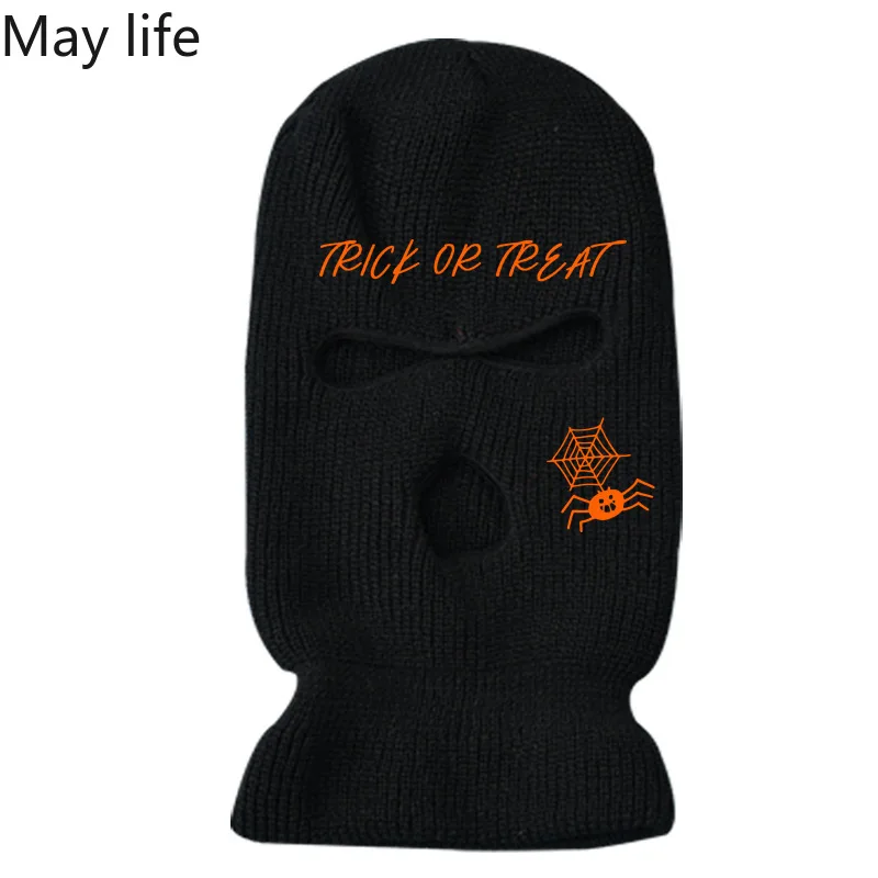 

Full Face Spider Windproof Embroidery Knit Balaclava 3 Holes Halloween Mask Hats Winter Party Unisex Ski Cycling Keep Warm Sport