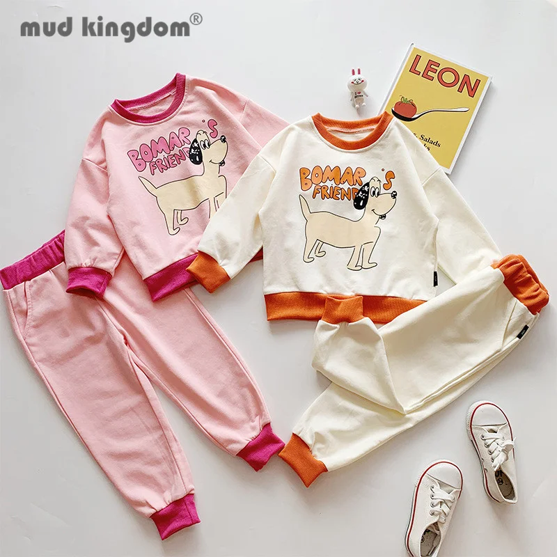 

Mudkingdom Girls Sweatshirt Jogger Sets Cartoons Print Crew Neck Tops Solid Pockets Pants Casual Sports Set for Toddler Outfits