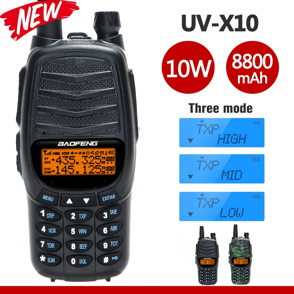 Новинка Baofeng UV X10 радио 10 Вт Powful иди и болтай Walkie Talkie “иди 2 PTT двухдиапазонный УКВ
