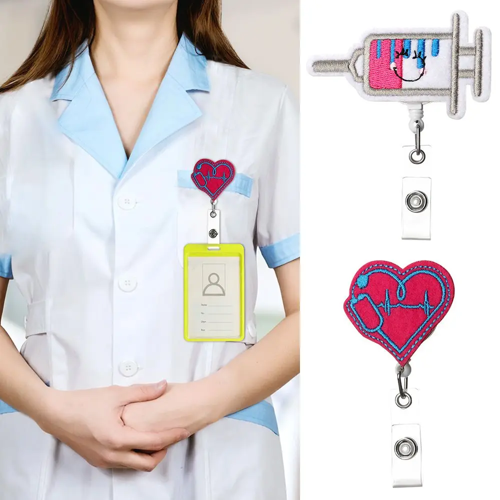 

Students Reel Clip Cute Rotating Embroidery ID Card Badge Holder Retractable